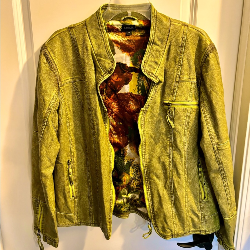 Faux Leather Jacket in Olive Green